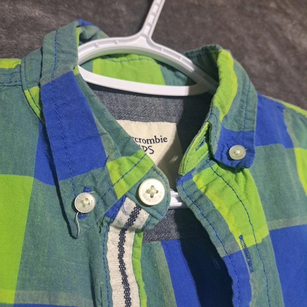 Abercrombie Kids Boys Blue Green Plaid Button Up Shirt Size 11/12 Preppy Casual